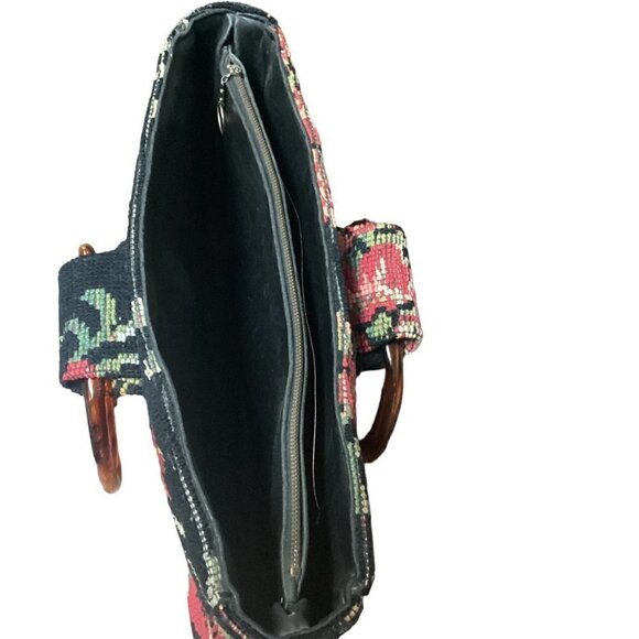 VTG JR Florida Tapestry Tote Bag Purse Faux-Tortoise Shell Handle 295E - Picture 8 of 9